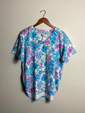 90s vintage multicolored floral blouse size medium